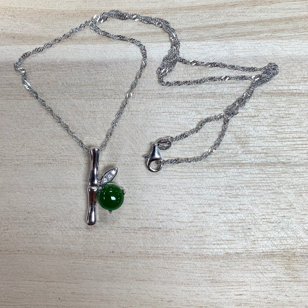Jade and Sterling Silver Bamboo Necklace