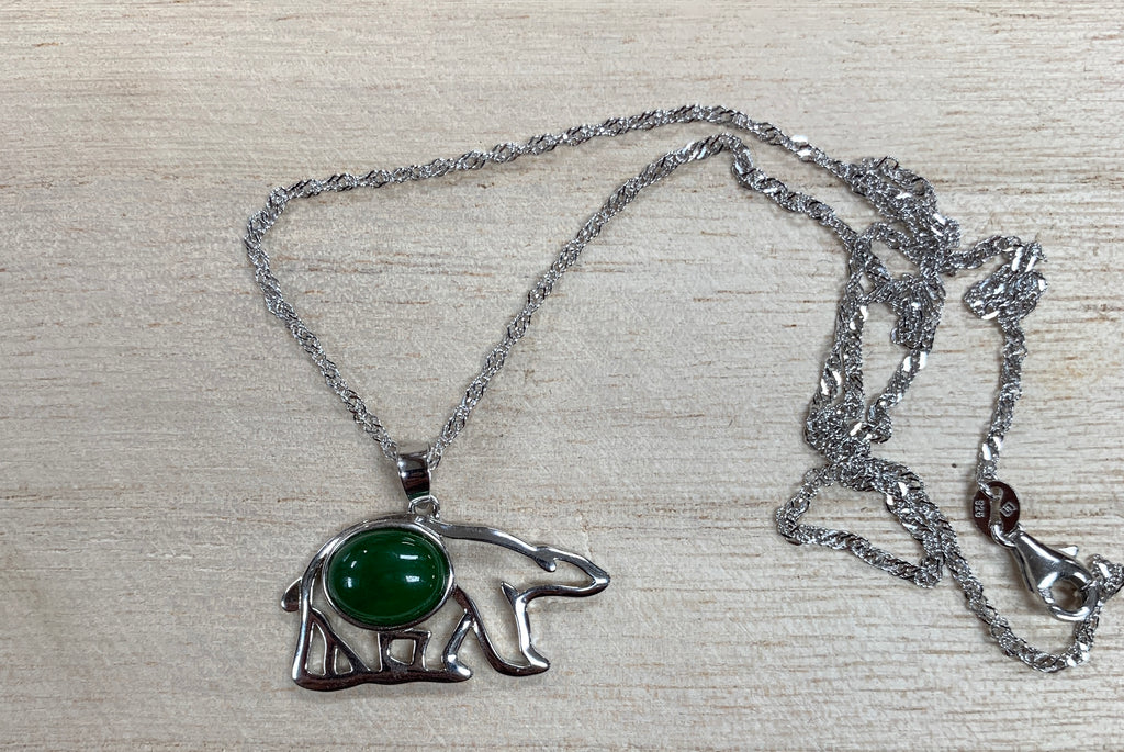 Jade and sterling silver bear necklace