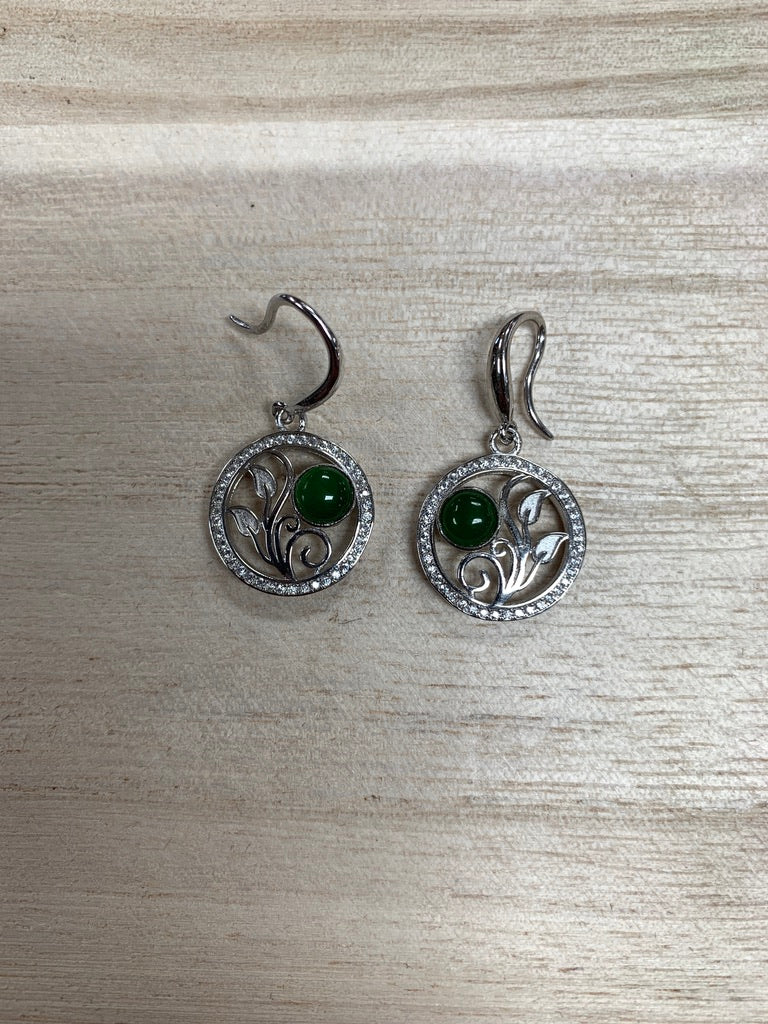 Jade and Sterling Silver Flower Earrings