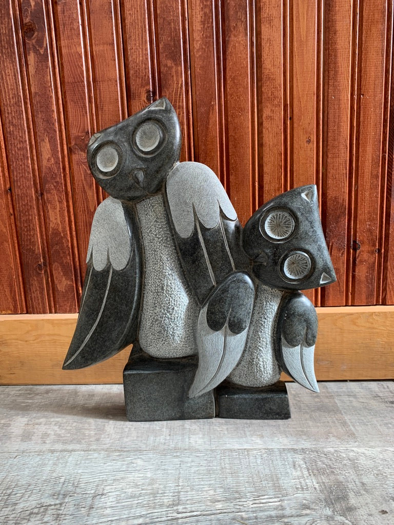 Double Owl Soapstone Carving