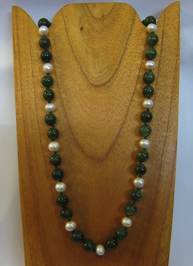 Jade and Pearl beaded necklace, 20”