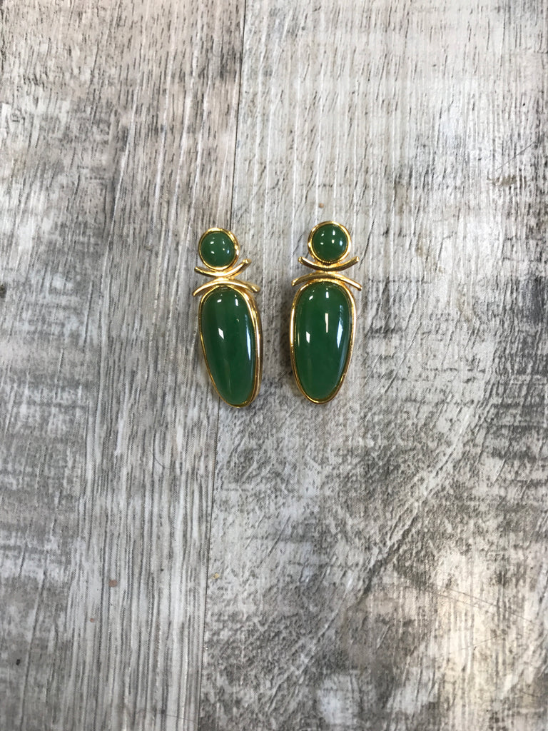 Jade Oblong gold plated stud earrings