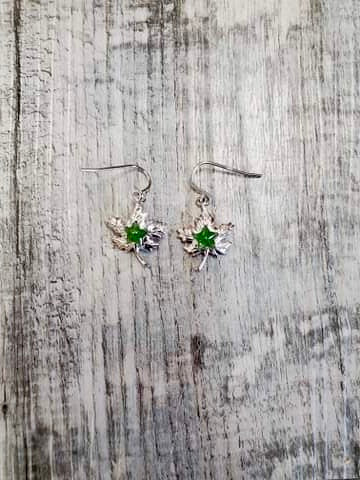 Jade and Sterling Silver Maple Leaf Earrings