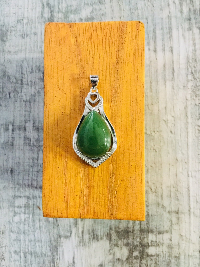 Jade Teardrop with Heart and Princess Cut Set in Sterling Silver