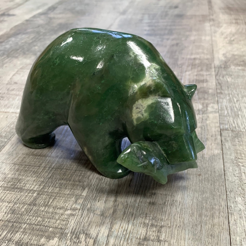 One of a Kind Jade Grizzly Bear Carving