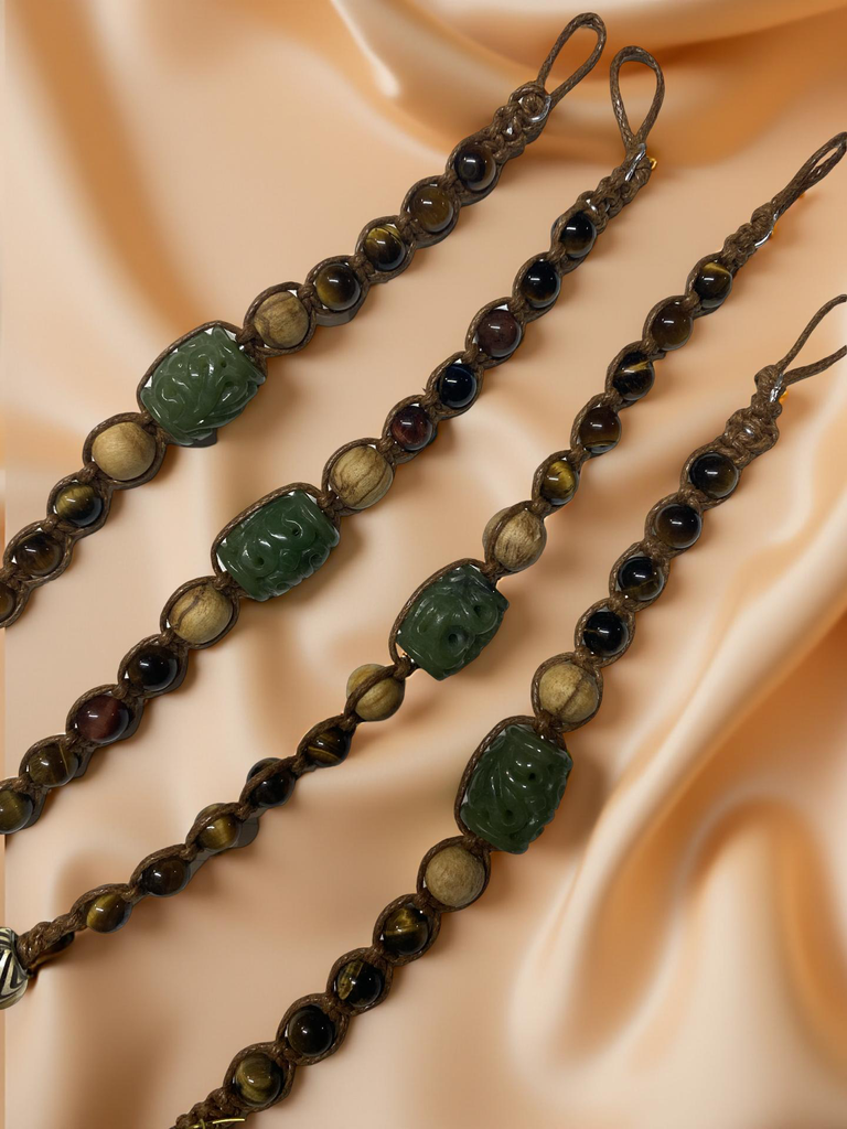 Carved Jade Beaded Bracelet with Assorted Gemstones