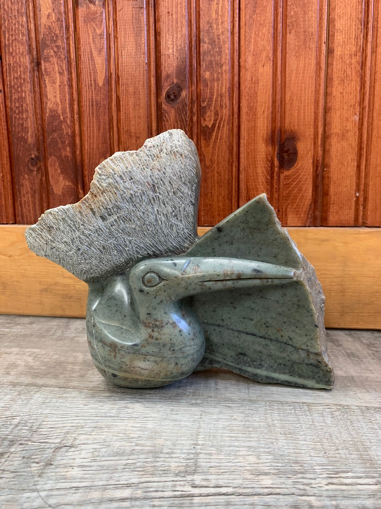 Green Soapstone Pelican with Backround