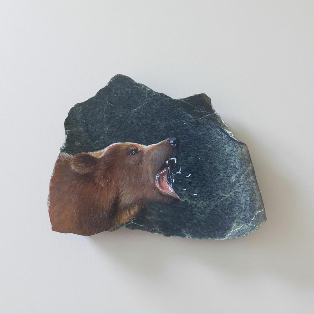 Small Brown Bear Painting on Jade