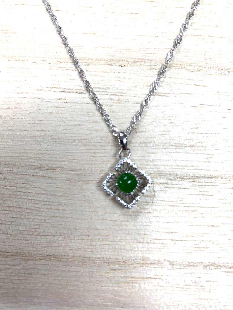 Jade "Diamond" Shaped Sterling Silver Necklace