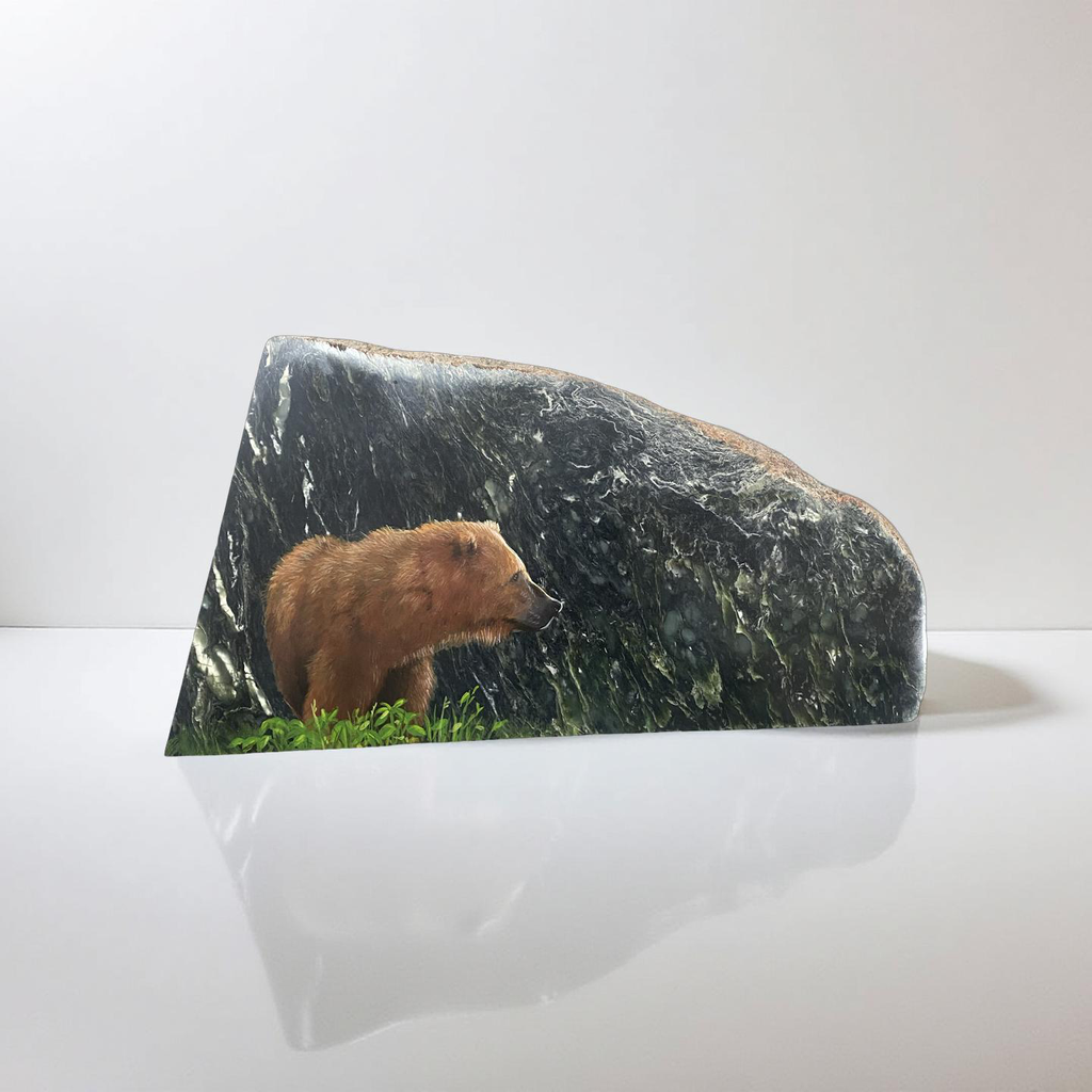 Big Brown Bear Painting on Jade
