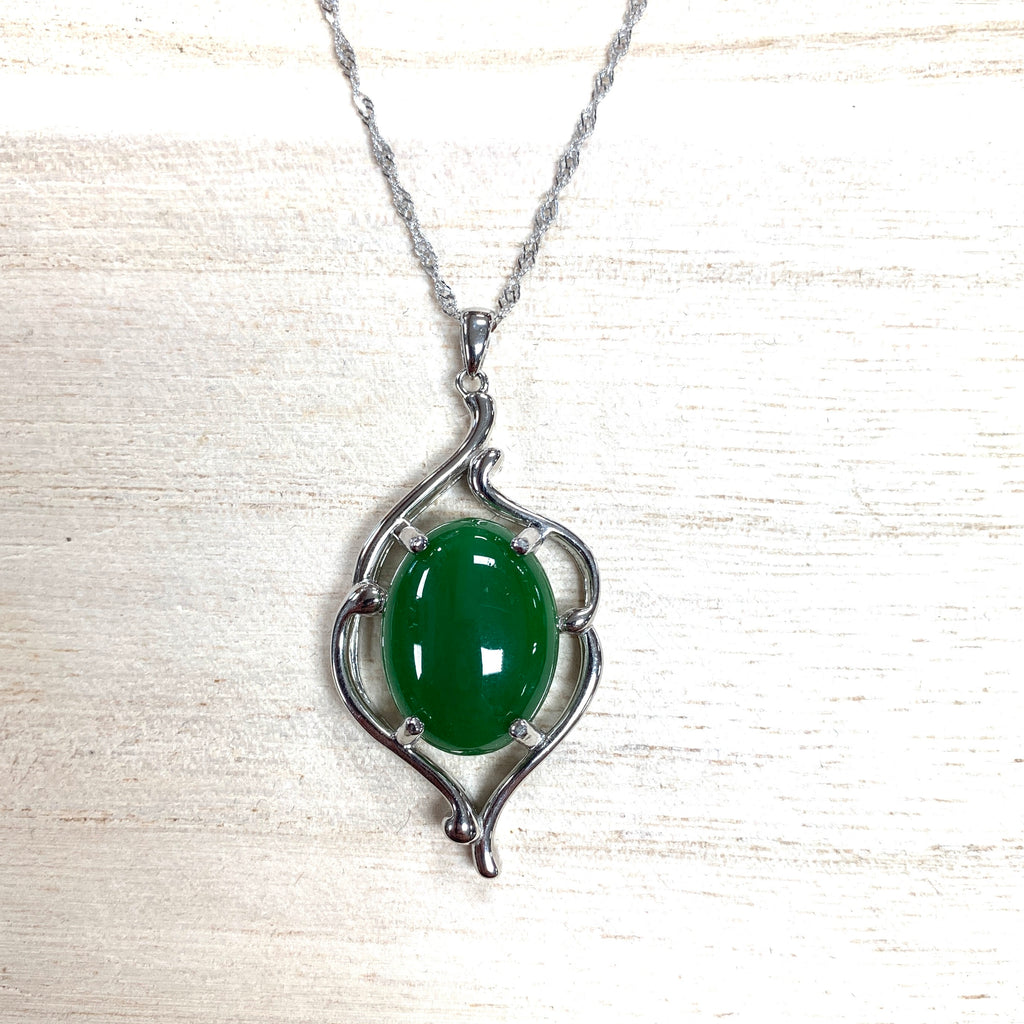 Jade Oval Pendant Surrounded in Sterling Silver