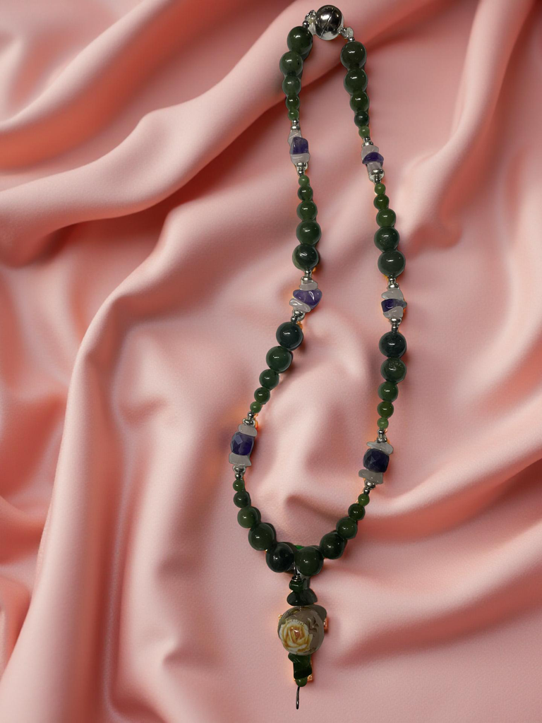 Flower Jade Beaded Necklace with Assorted Gemstones