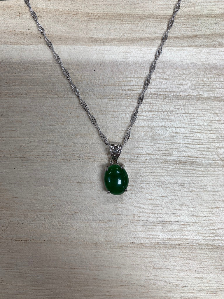 Jade Oval and Sterling Silver Pendant