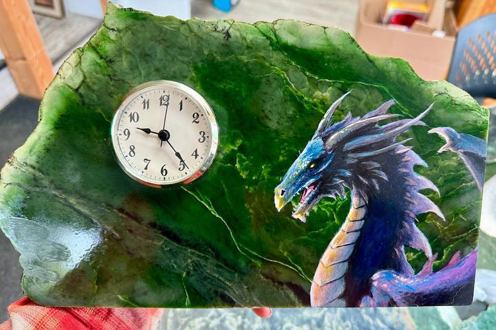 Purple Dragon Painting on Jade Clock