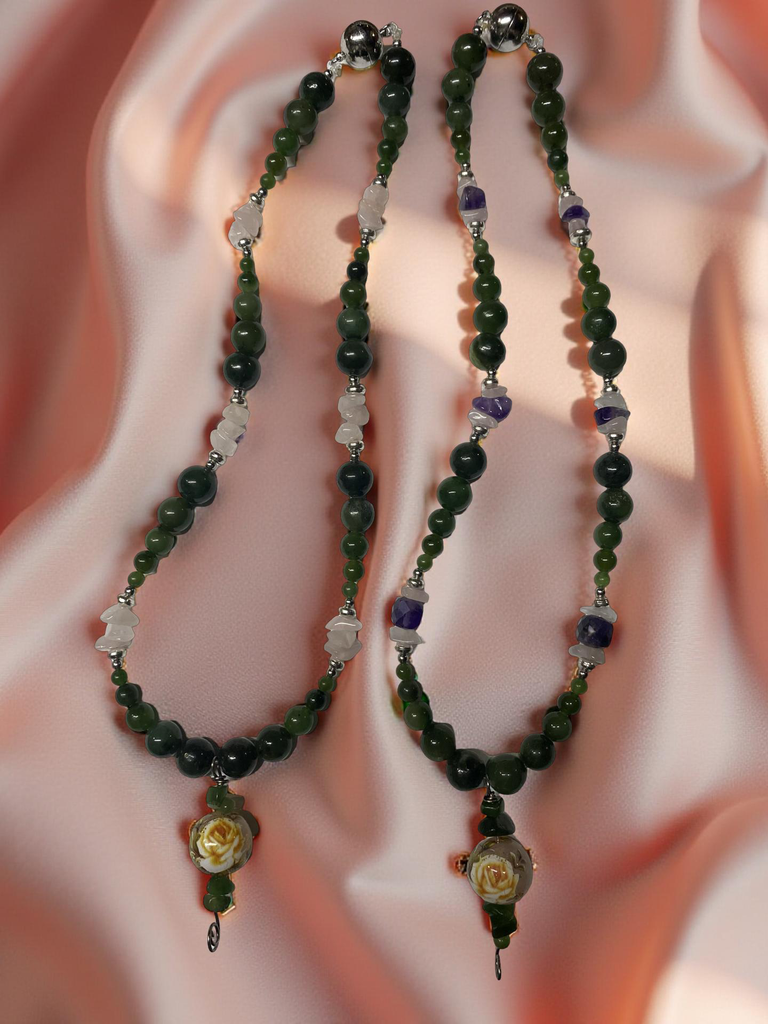 Flower Jade Beaded Necklace with Assorted Gemstones