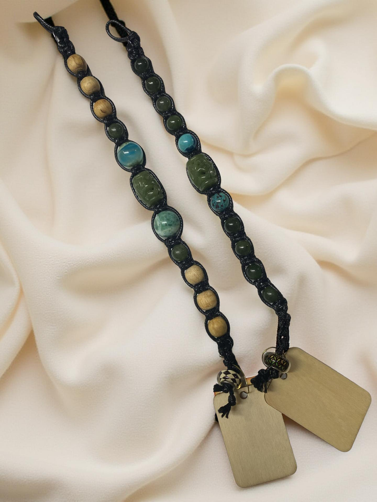 Carved Jade Beaded Bracelet with Assorted Gemstones