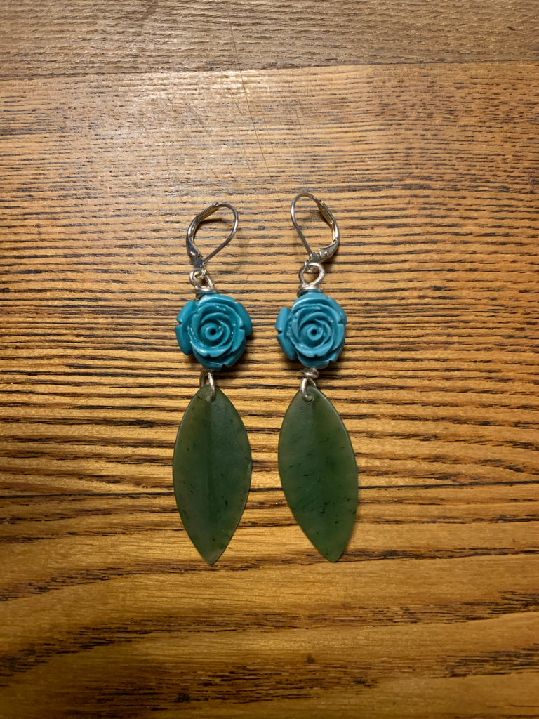 Rose and Jade Leaf Earrings