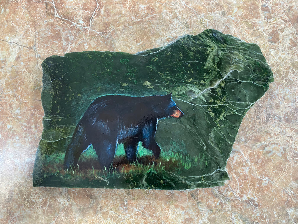 Black Bear Painting on a Jade