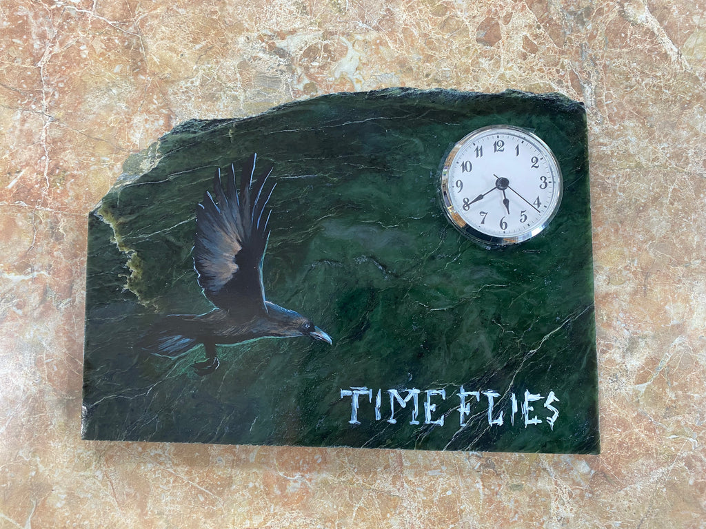 Jade Clock with the Painting 'Time Flies'