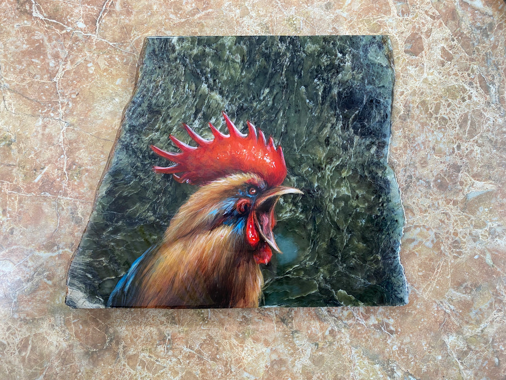 Rooster Painting on a Jade