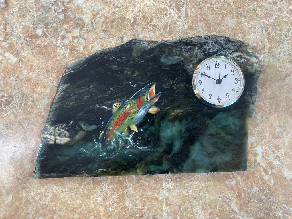 Jade Clock with a Fish Painting