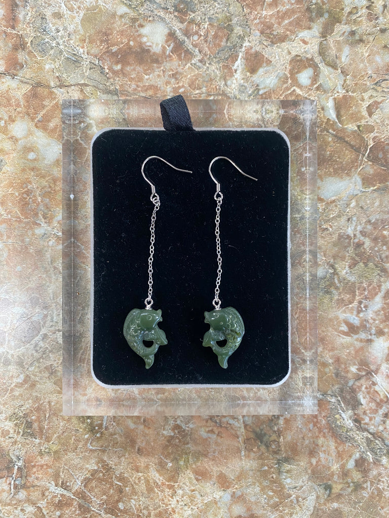 Jade Salmon Silver Earrings