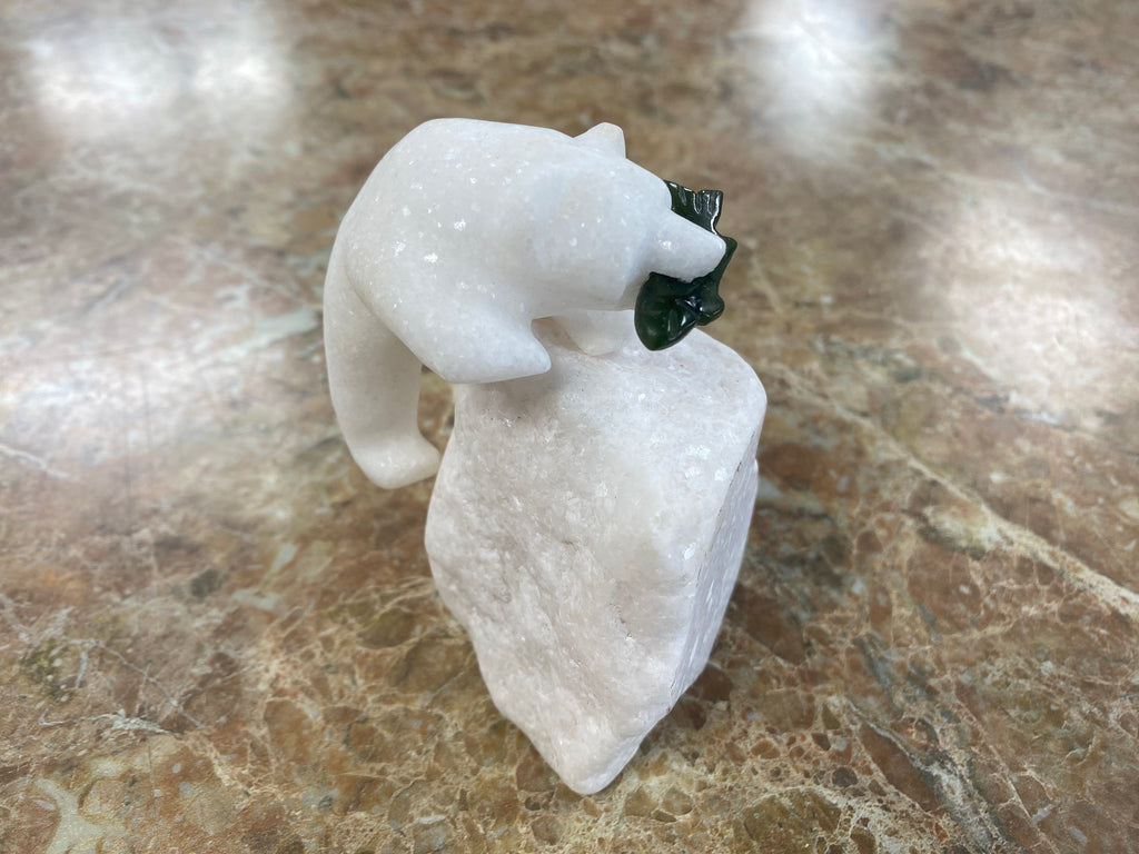 Marble Stone Climbing Bear with a Jade Fish