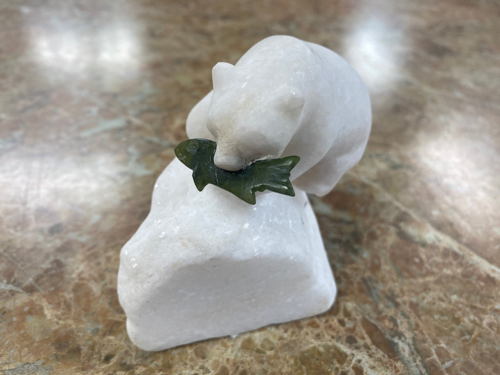 Marble Stone Climbing Bear with a Jade Fish