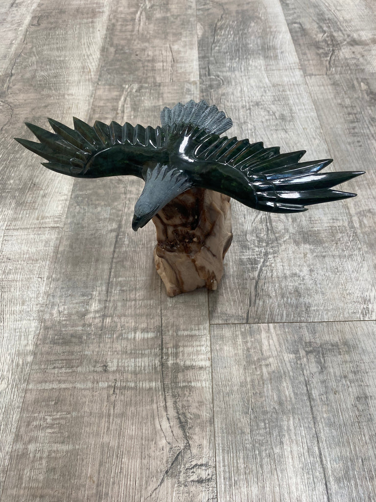 Jade Eagle on Petrified Wood Base