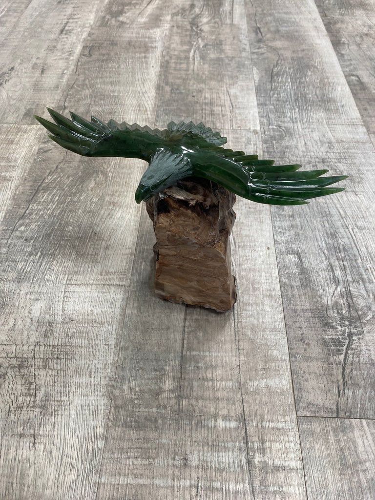 Jade Eagle on Petrified Wood Base