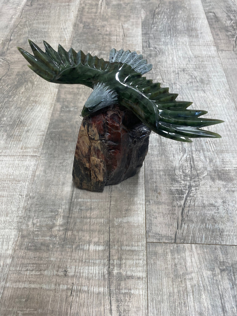 Jade Eagle on Petrified Wood Base