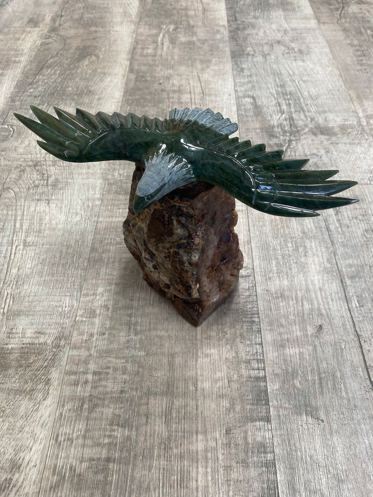 Jade Eagle on Petrified Wood Base