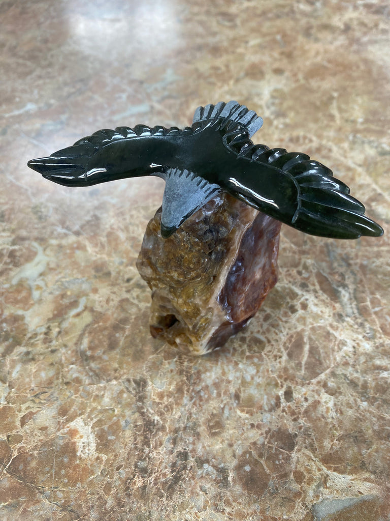 Jade Eagles on Petrified Wood