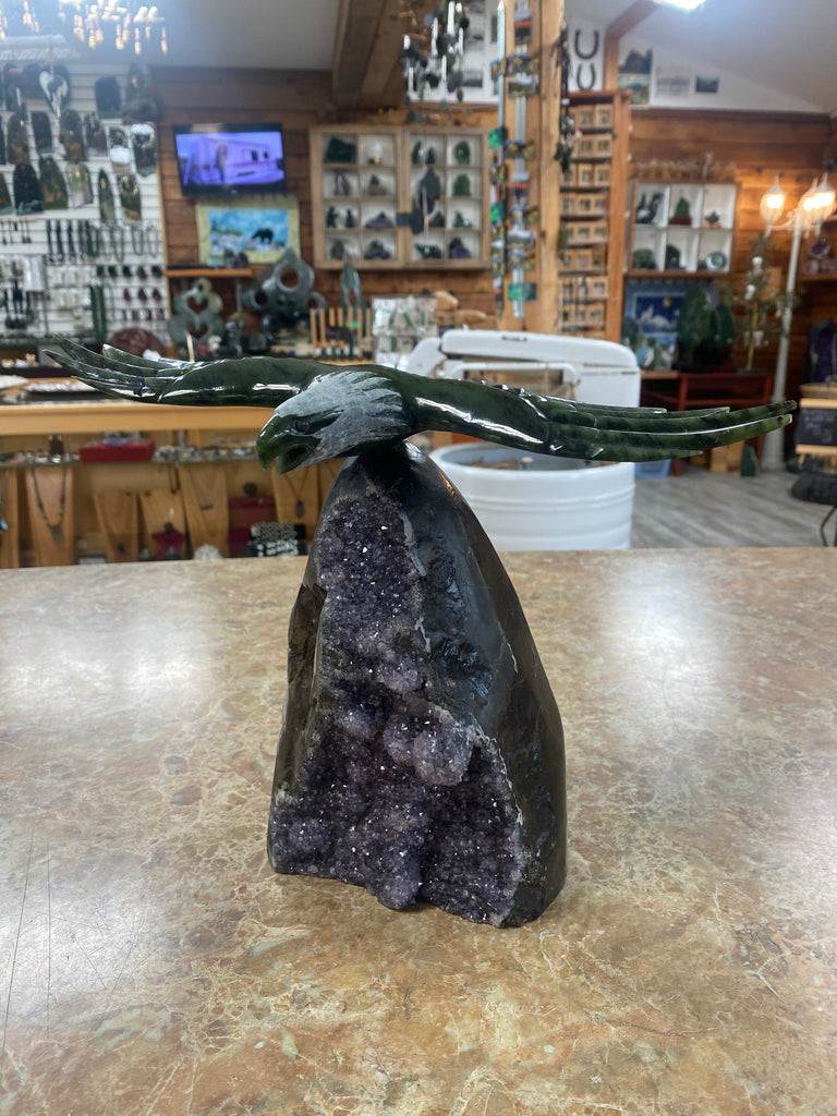 Jade Eagle on Amethyst Base