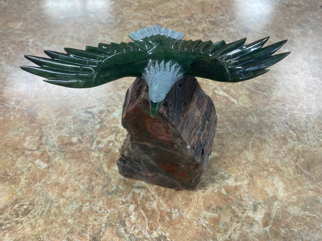 Jade Eagle on Petrified Wood