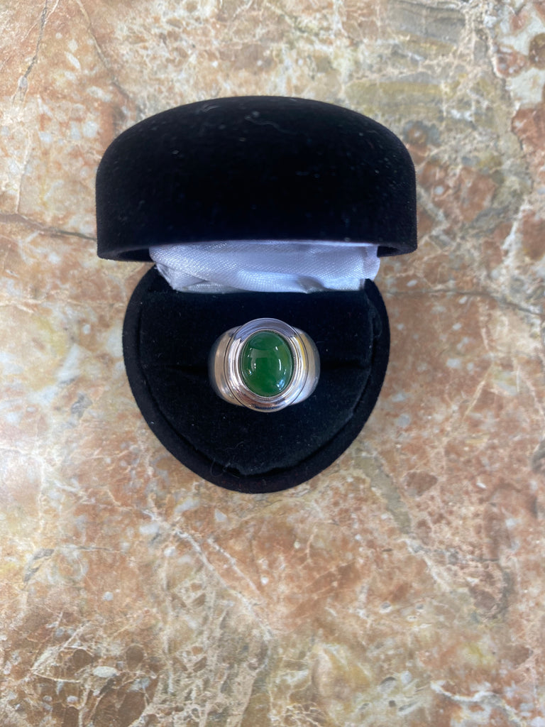 Jade oval mens sterling silver ring