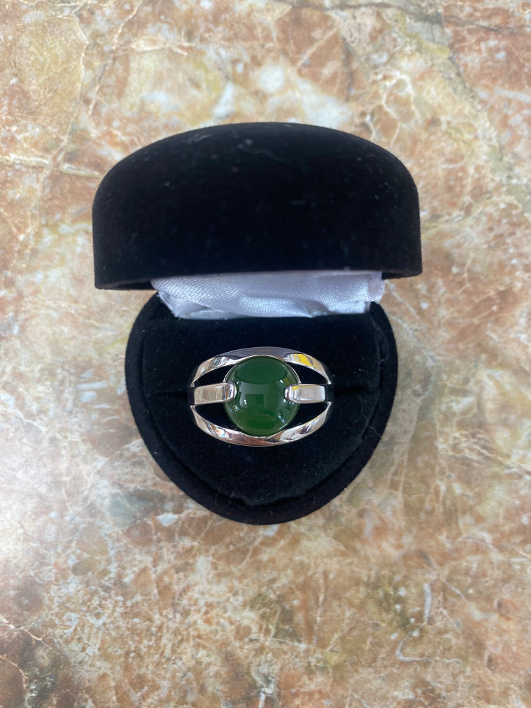 Jade round sterling silver mens ring