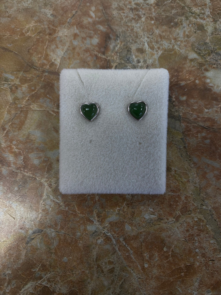 Jade Hearts Siver Earrings