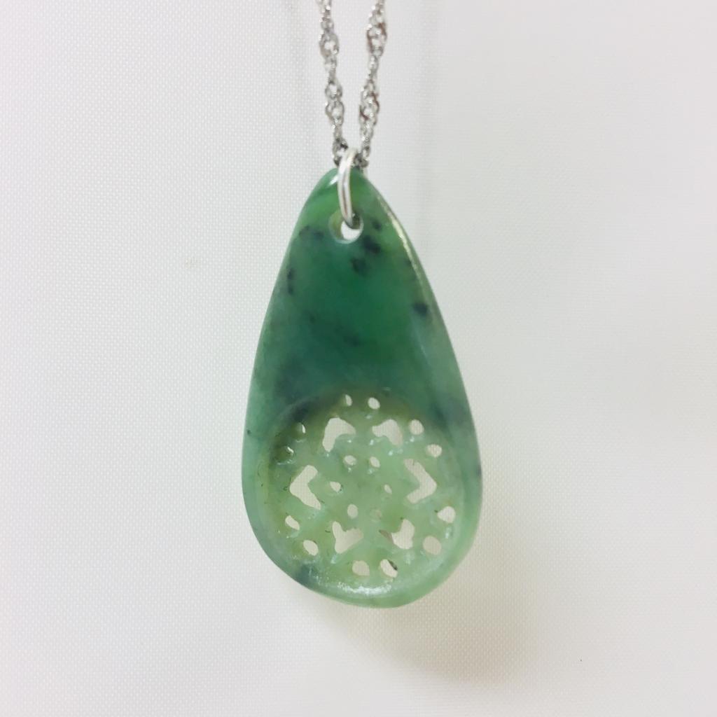 Jade snowflake pendants on sterling silver chain, made in Jade City