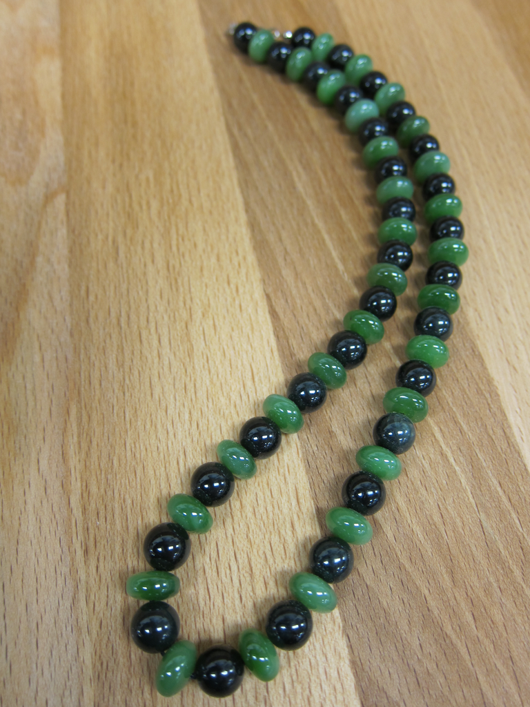 Black Jade and Rhodonite or Green Jade Necklace, 19 inches