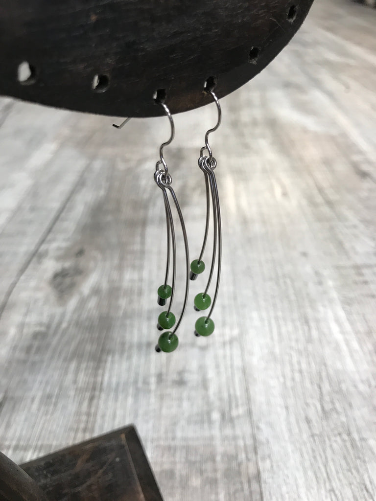 Jade Bead Dangle Earrings with Stainless Steel