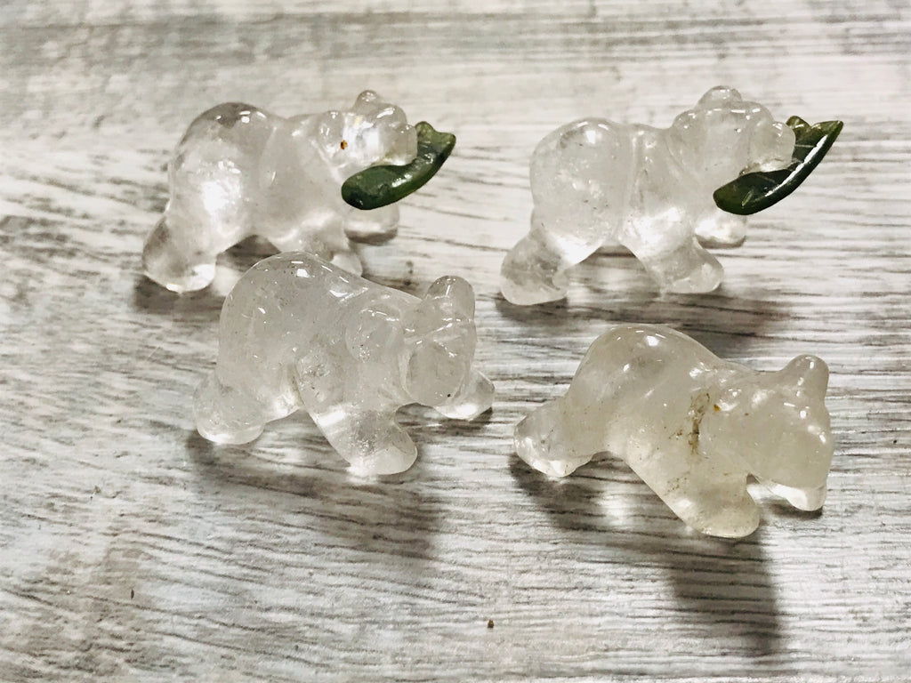 Clear Quartz Bears with Jade Fish