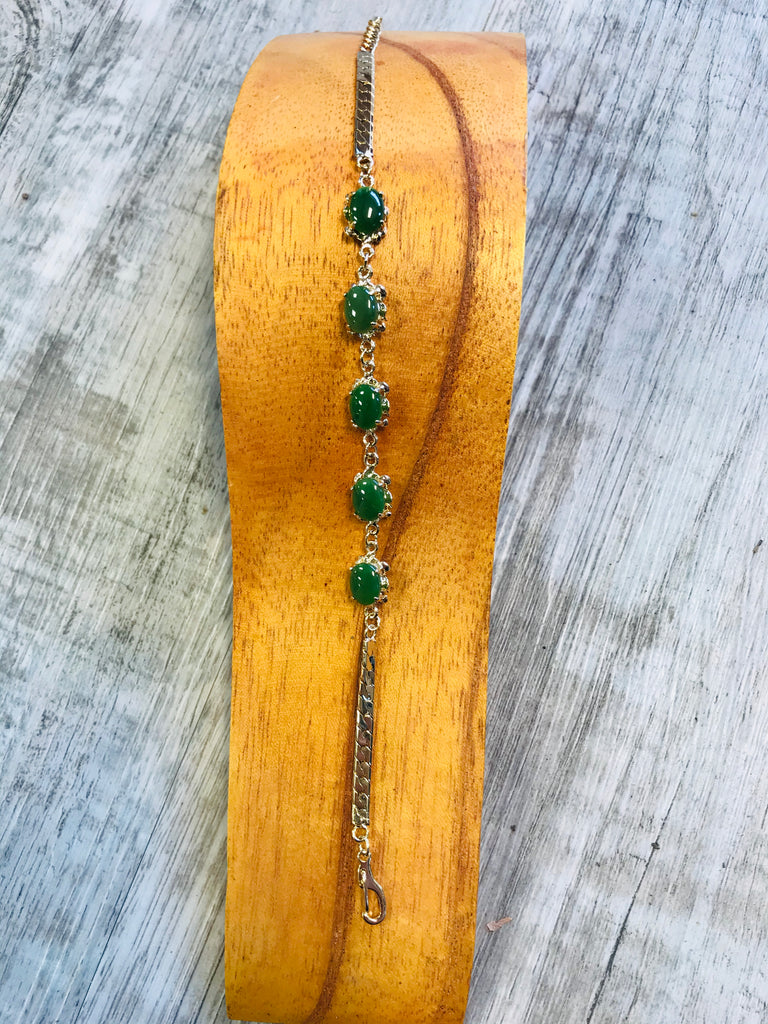 Oval Jade and Cubic Zirconia Bracelet