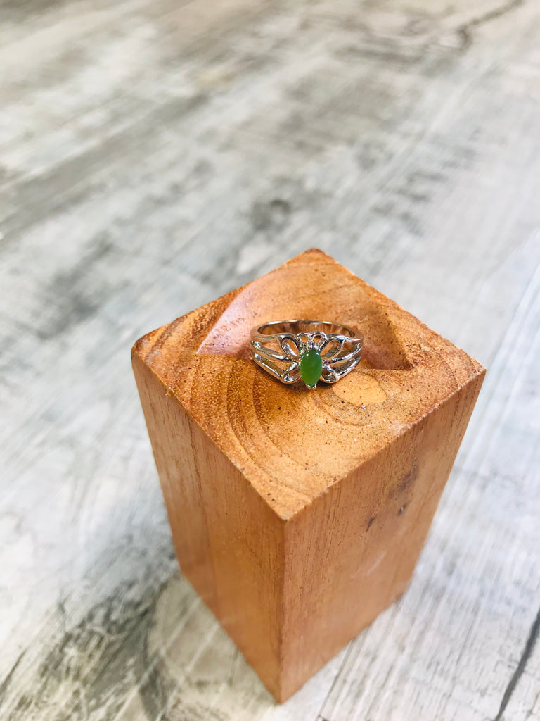 Jade Silver Butterfly Ring