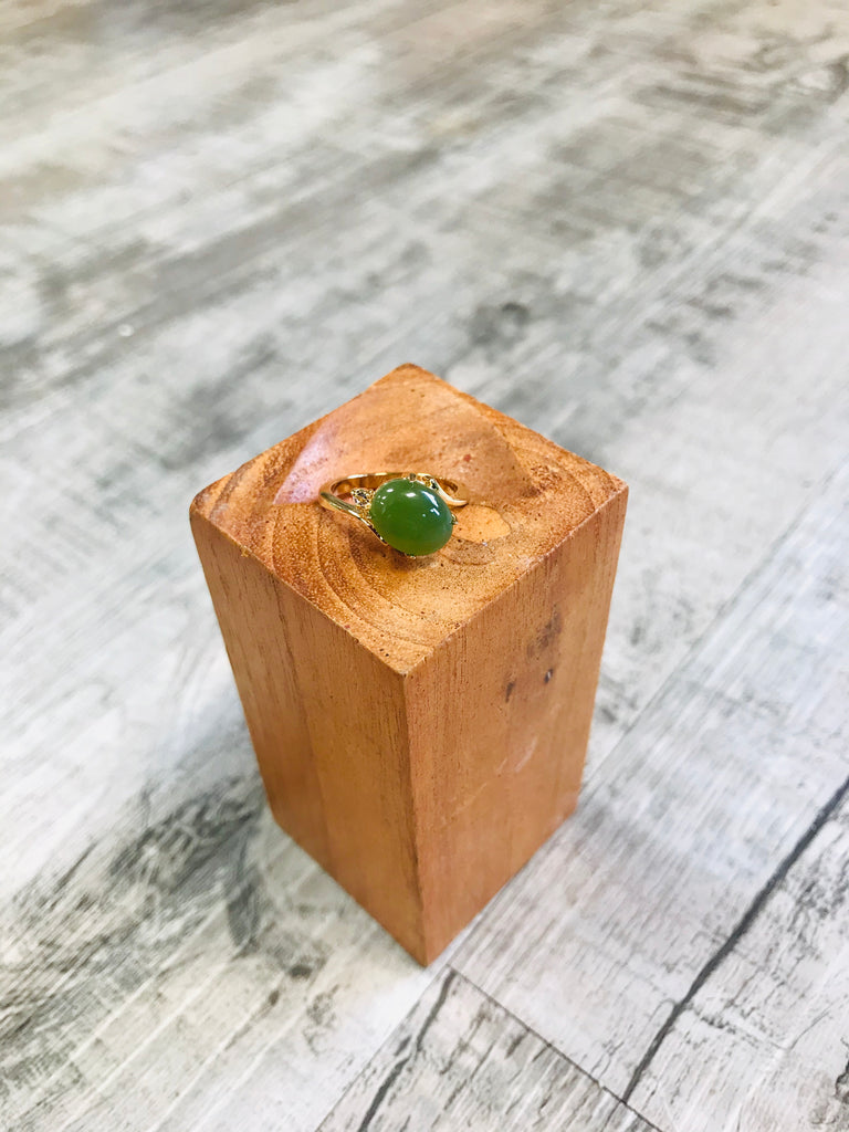 Jade Oval Ring with Cubic Zirconia
