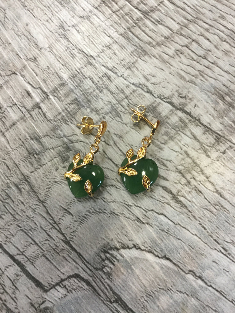 Jade Heart Dangle Stud Earrings