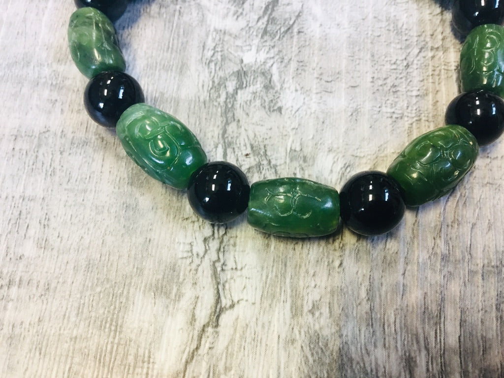 Green and Black Jade Beaded Bracelet
