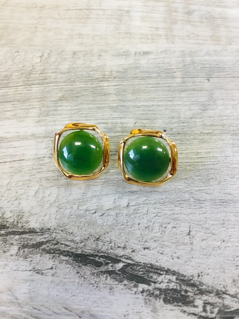 Jade Circle set in a sterling silver, gold plated twist, Stud Earrings