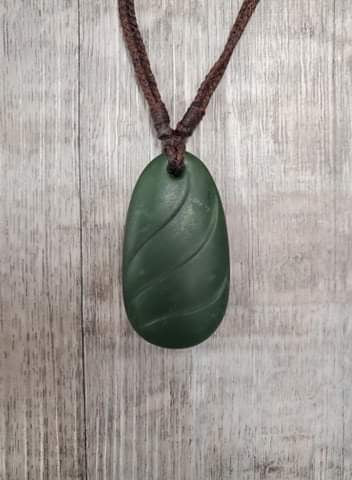 Short Wide Jade Teardrop with Shallow Carving- made in Jade City