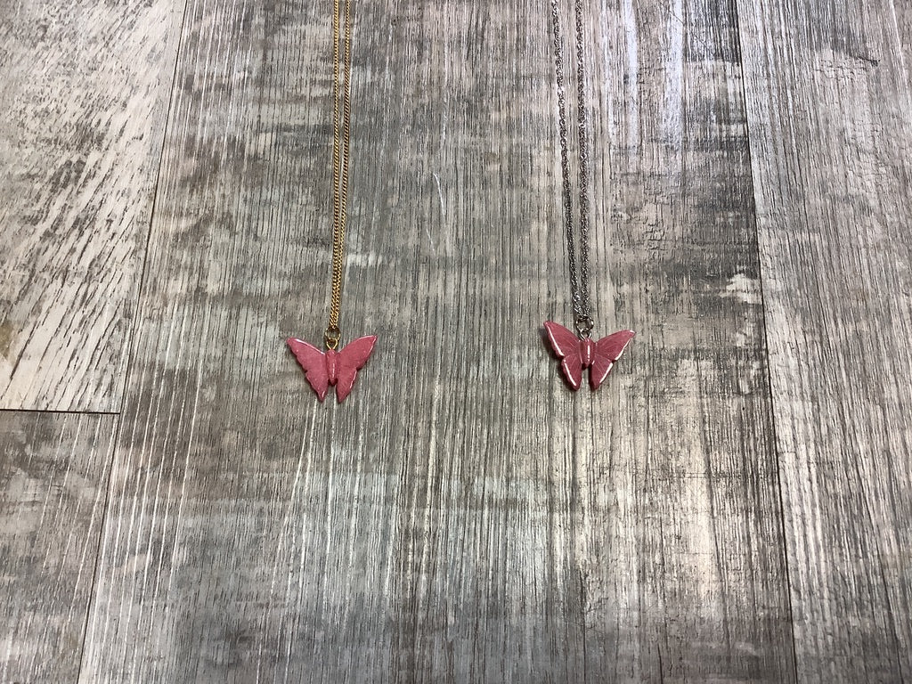 Rhodonite Butterfly Pendant Necklace